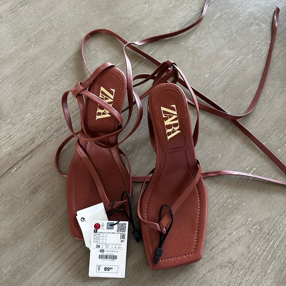 Zara Heeled Square Toe Thong Sandal